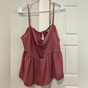 American Eagle satin pink/mauve spaghetti strap peplum tank